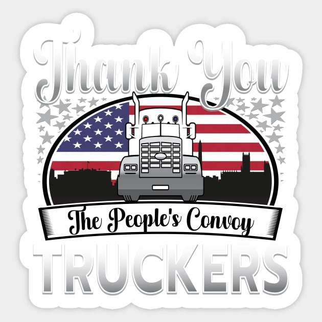 FREEDOM CONVOY - PEOPLES CONVOY US FLAG WASHINGTON DC 2022 SILVER GRAY GRADIENT LETTERS Sticker by KathyNoNoise